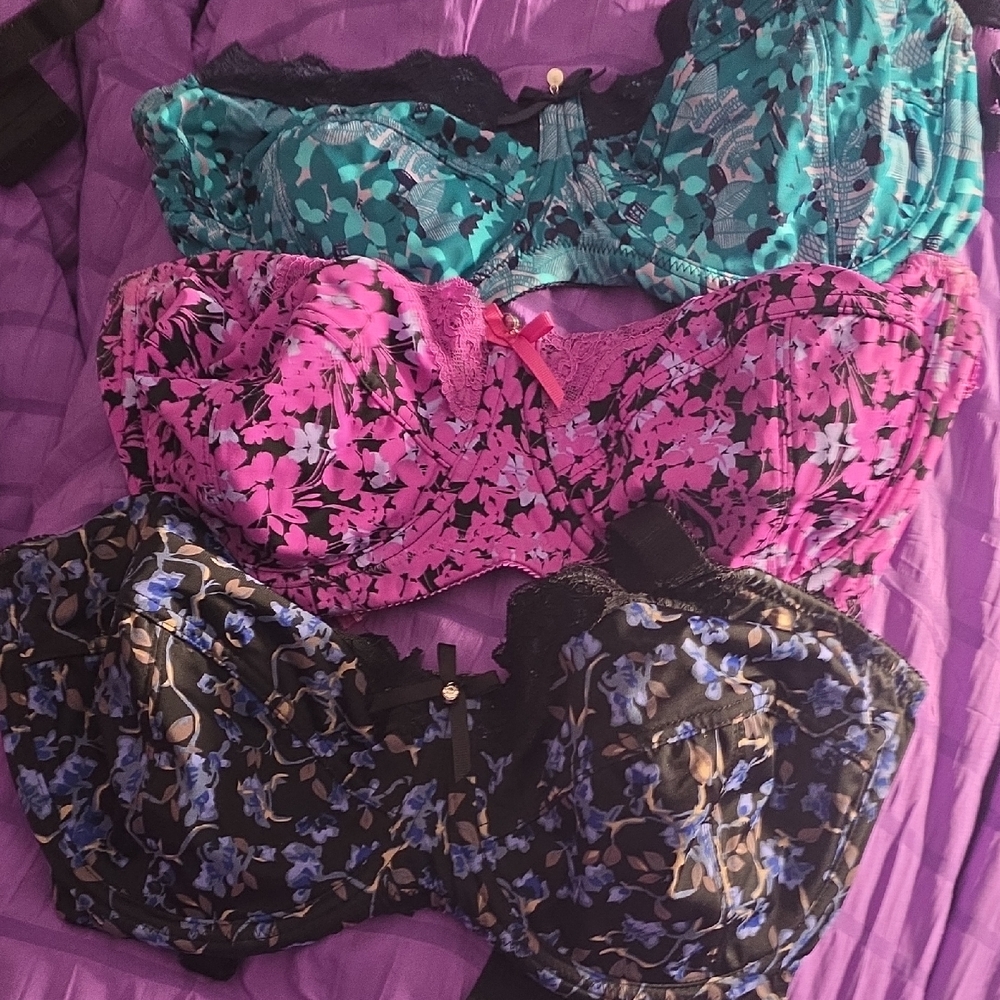 Elegant Floral Lace Bra Set - Black, Pink, Teal